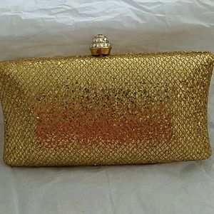 Gold Evening Clutch w crystal encrusted closure